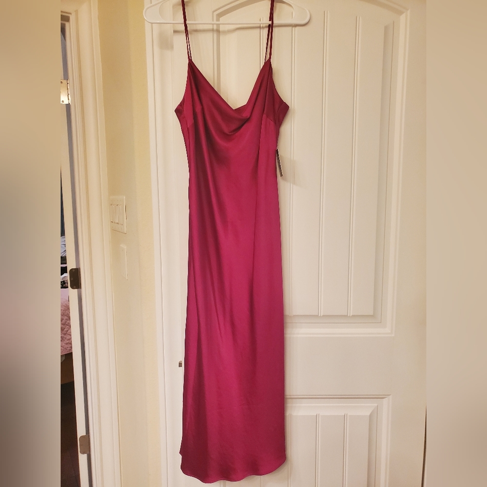 Express Magenta Satin Cowl Neck Midi Slip Dress - Medium NWT